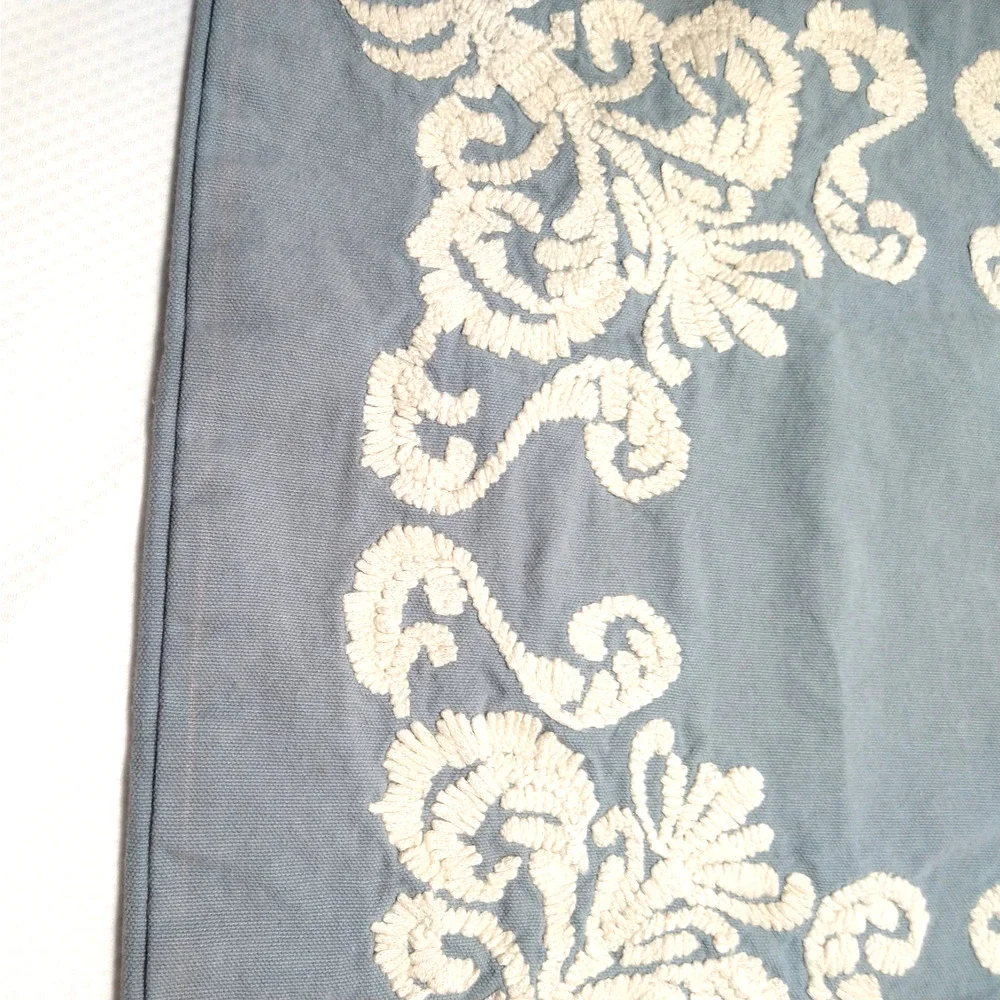 Mud Pie Pillow Cover Embroidered Floral Replacement Decor Case Square 18x18